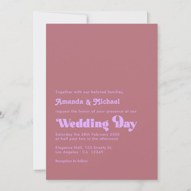 Romantisk Mauve och Roséguld Typografi Bröllop Inbjudningar (Framsida)