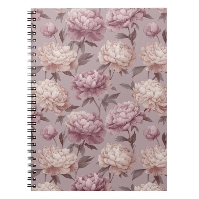Romantisk Mauve Peony Crème Blommönster Anteckningsbok (Framsidan)