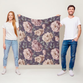 Romantisk Mauve Peony Crème Blommönster Fleecefilt