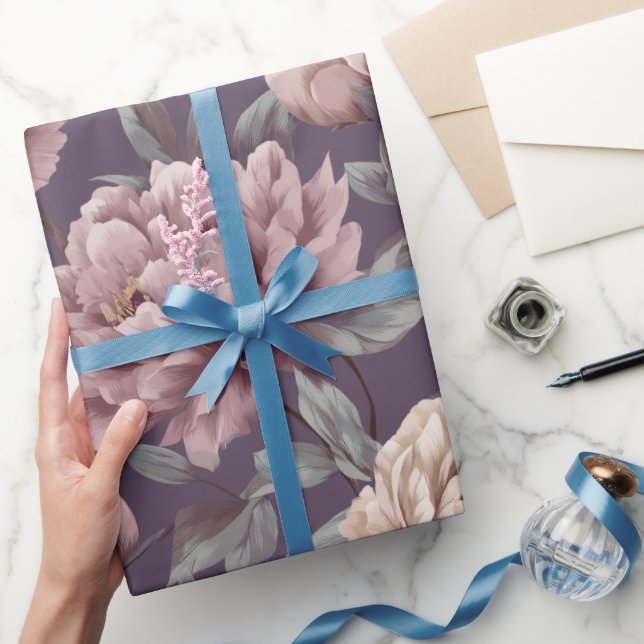Romantisk Mauve Peony Crème Blommönster Presentpapper (Gifting)