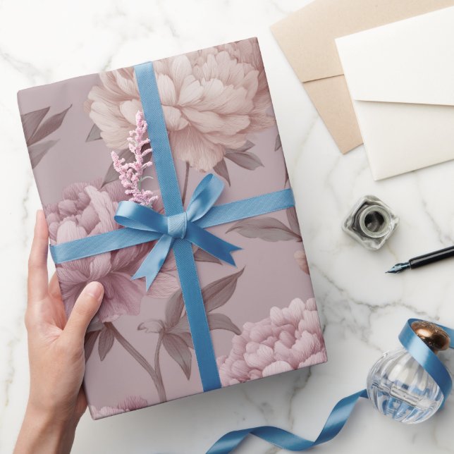 Romantisk Mauve Peony Crème Blommönster Presentpapper (Gifting)
