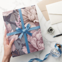 Romantisk Mauve Peony Crème Blommönster Presentpapper