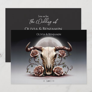 Romantisk medeltida Blommigt Cow Skull Bröllop Inbjudningar