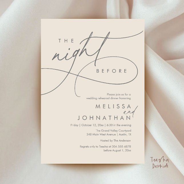 Romantisk middag för bröllopsrepetition kvällen in inbjudningar (Romantic Wedding Rehearsal Dinner The Night Before Invitation Card in Cream and Grey)