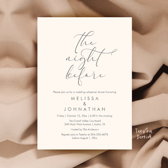 Romantisk middag för bröllopsrepetition kvällen in inbjudningar (Romantic Wedding Rehearsal Dinner The Night Before Invitation Card in Ivory and Grey)