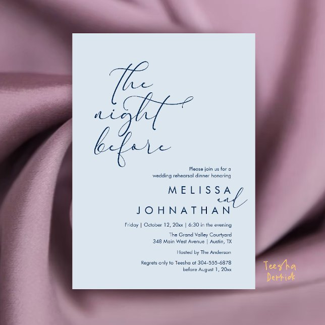 Romantisk middag för bröllopsrepetition kvällen in inbjudningar (Romantic Wedding Rehearsal Dinner The Night Before Invitation Card in Misty Blue)
