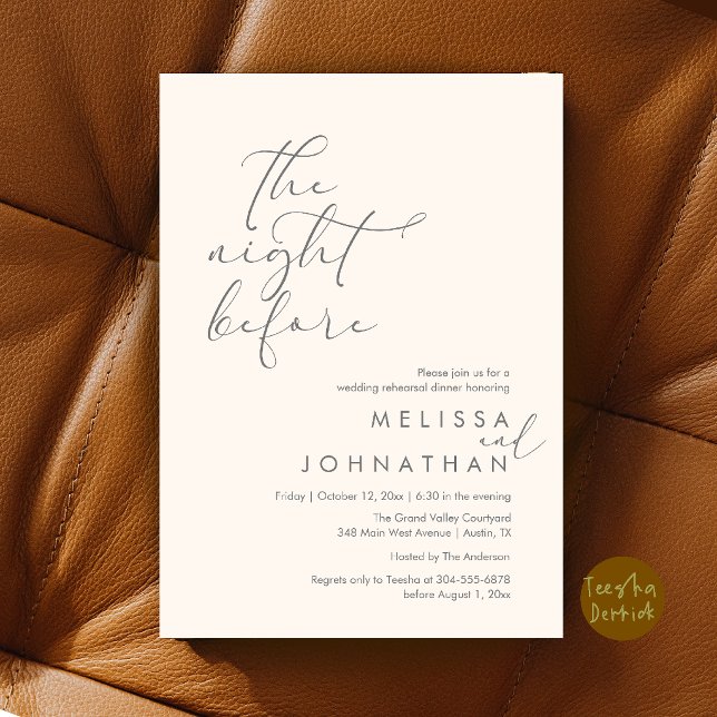 Romantisk middag för bröllopsrepetition kvällen in inbjudningar (Romantic Wedding Rehearsal Dinner The Night Before Invitation Card in Ivory and Grey)