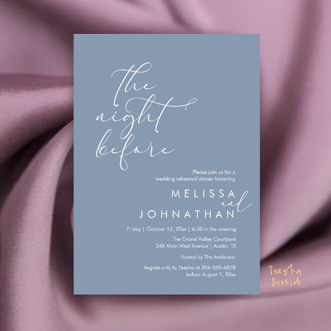 Romantisk middag för bröllopsrepetition kvällen in inbjudningar (Romantic Wedding Rehearsal Dinner The Night Before Invitation Card in Dusty Blue)