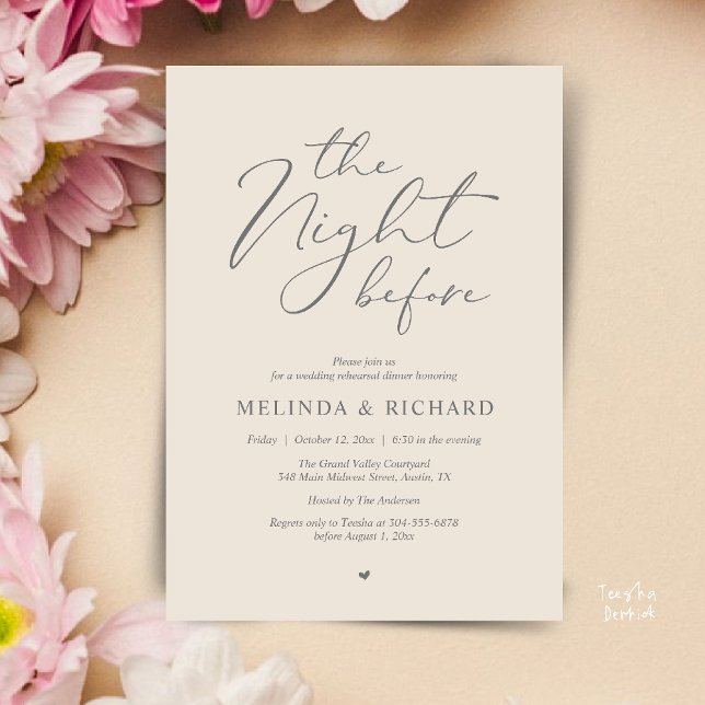 Romantisk middag kvällen före bröllopet inbjudningar (Modern Romantic Wedding Rehearsal Dinner The Night Before Forever Invites Card in Cream Grey)