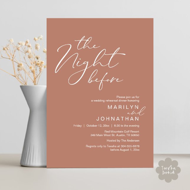 Romantisk middag kvällen före bröllopsrepetition inbjudningar (Romantic The Night Before Modern Wedding Rehearsal Dinner Invitation Card PDF Rustic Earthy Brown)