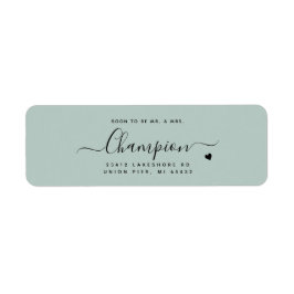 Romantisk minimal skriptmint Grönt Bröllop Returadress Etikett