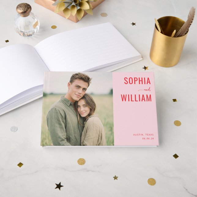 Romantisk Minimalistisk Foto i Rosa Gästböcker (Framsida öppen)