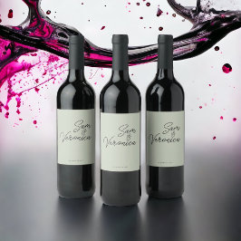 Romantisk minimalistisk märkning av Bröllop Vin Vinflaska Etikett