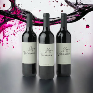 Romantisk minimalistisk märkning av Bröllop Vin Vinflaska Etikett