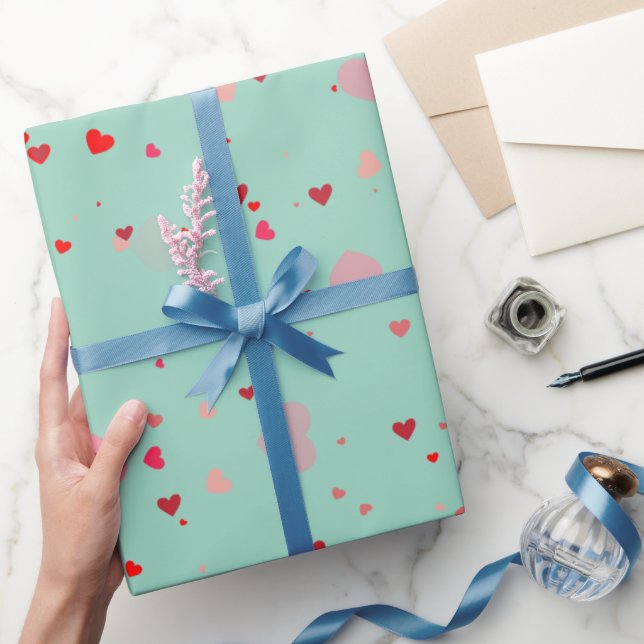 Romantisk mintgrön röda hjärtan Alla hjärtans dag  Presentpapper (Gifting)