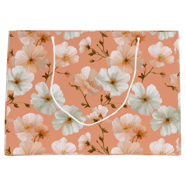 Romantisk Mjuk Persika Blomma Vit Blommig Mönster (Framsidan)