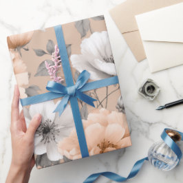 Romantisk mjuk persikofärg blom vit blommig mönste presentpapper