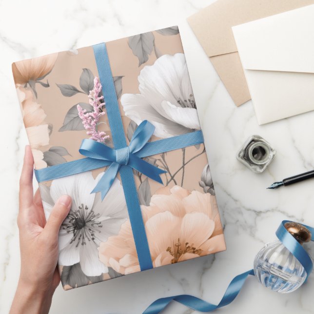 Romantisk mjuk persikofärg blom vit blommig mönste presentpapper (Gifting)