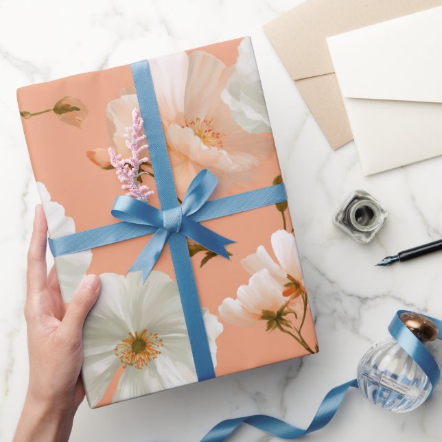 Romantisk mjuk persikofärg blom vit blommig mönste presentpapper (Gifting)