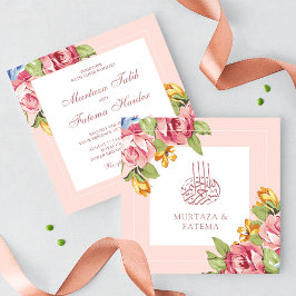 Romantisk Mjuk Rosa Blommig Islamisk Muslimsk Bröl Inbjudningar