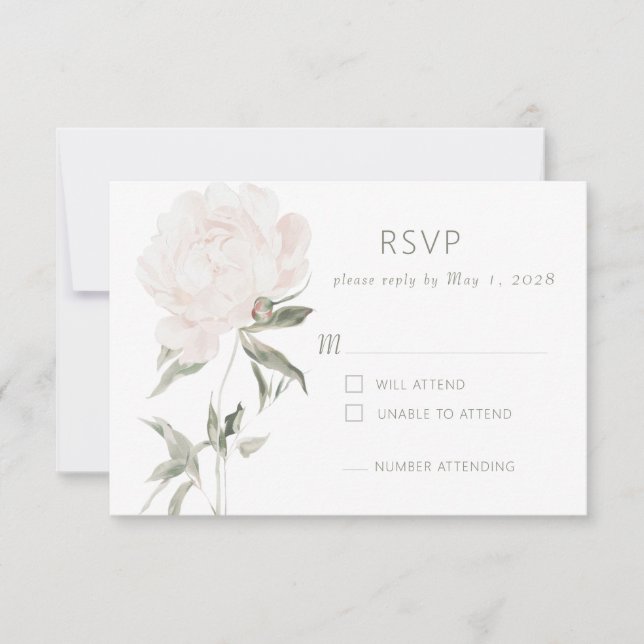 Romantisk Mjuk Rosa Peony Bröllops RSVP-kort OSA Kort (Framsida)