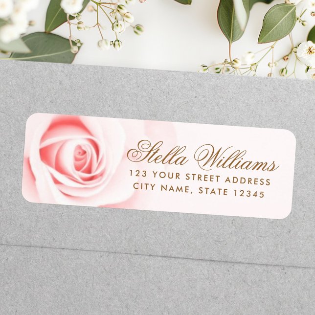 Romantisk mjuk rosa ros-returadress returadress etikett (Romantic soft pink rose return address label)