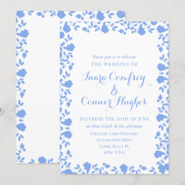 Romantisk mjuk Söt White Blue Modern Blommigt Inbjudningar