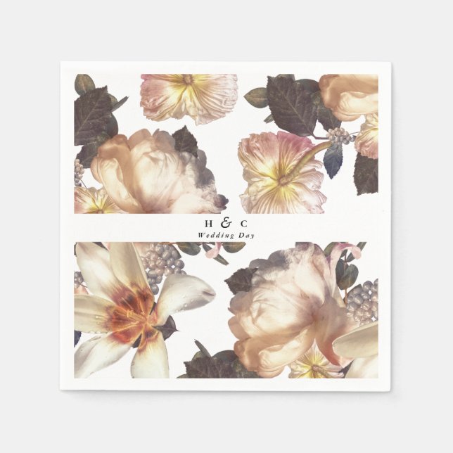 Romantisk Modern Flower Blommigt Bröllop Pappersservett (Framsidan)