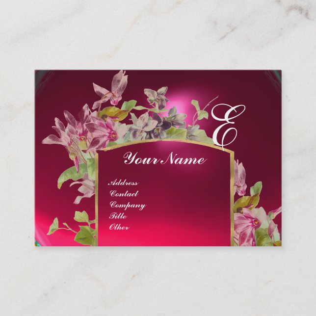ROMANTISK MONOGRAM,Cyclamen rosa grön vit Visitkort (Framsida)