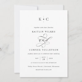 Romantisk monogram kalligrafi bröllop inbjudningar