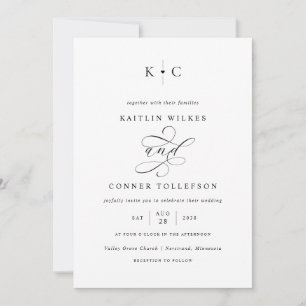 Romantisk monogram kalligrafi bröllop inbjudningar
