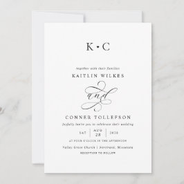 Romantisk monogram kalligrafi bröllop inbjudningar
