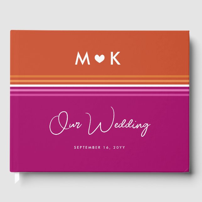 Romantisk Monogram Lesbisk Flagga Rand Bröllop Gästböcker (Framsida)