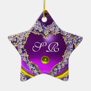 ROMANTISK MONOGRAM MED LILAC HEART STAR PHOTO MALL JULGRANSPRYDNAD KERAMIK