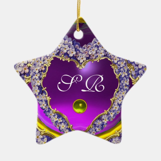 ROMANTISK MONOGRAM MED LILAC HEART STAR PHOTO MALL JULGRANSPRYDNAD KERAMIK (Framsidan)