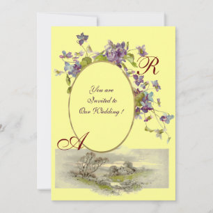 ROMANTISK MONOGRAM / VIOLER, grön lila, gul Inbjudningar