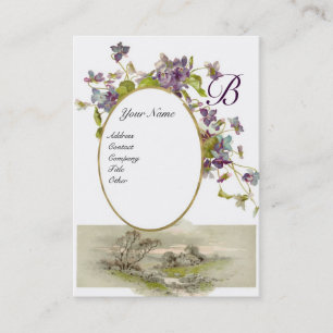 ROMANTISK MONOGRAM,VIOLET lila grönt vit Visitkort
