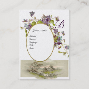 ROMANTISK MONOGRAM,VIOLETS lila grönt silver Visitkort
