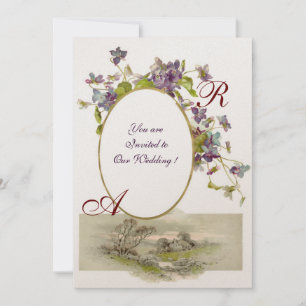 ROMANTISK MONOGRAM /VIOLETT,grön lila,champagne Inbjudningar
