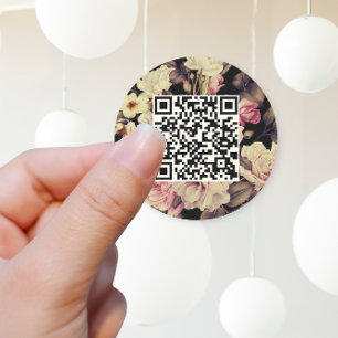 Romantisk Moody Blommigt QR Code Black Runt Klistermärke