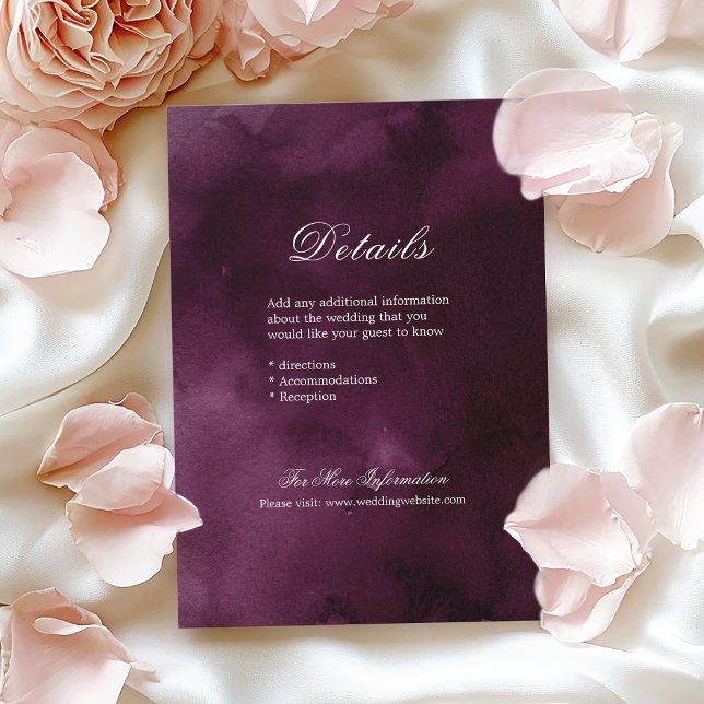 Romantisk moody plumkalligrafi bröllop tilläggskort (Romantic moody plum calligraphy wedding details enclosure card)