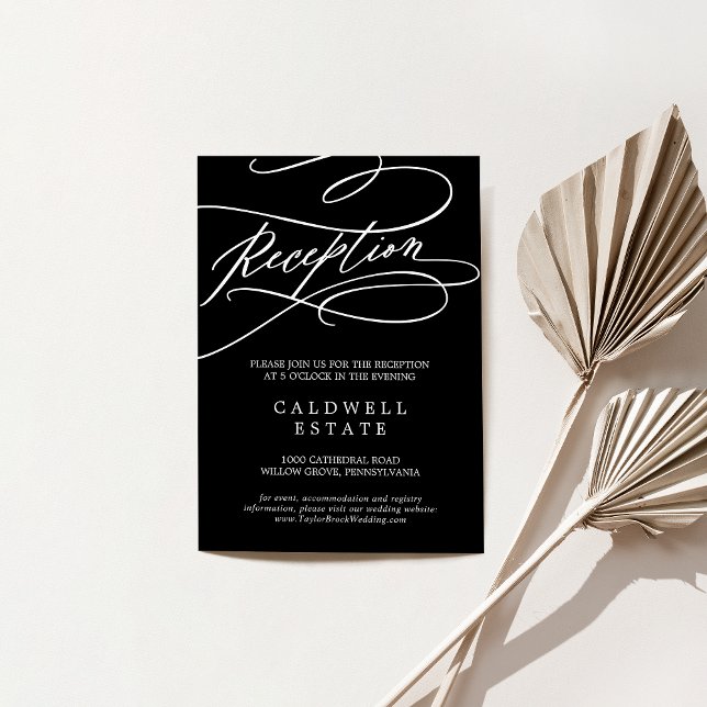 Romantisk Mörk Black Calligraphy Wedding Reception Tilläggskort (Romantic Dark Black Calligraphy Wedding Reception Enclosure Card)