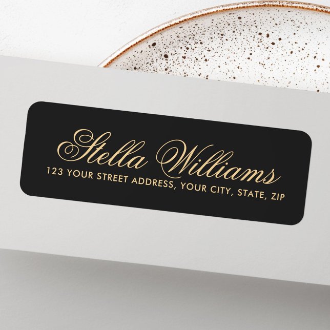 Romantisk mörk grått calligraphy script adress returadress etikett (Romantic dark gray calligraphy script address label)