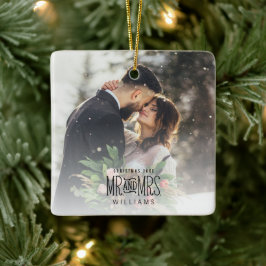 Romantisk Mr och Mrs julfoto Julgransprydnad Keramik