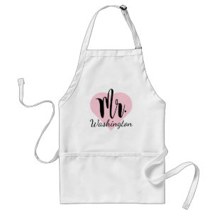 Romantisk Mr Pink Hjärtmonogram Kalligrafi Förkläde
