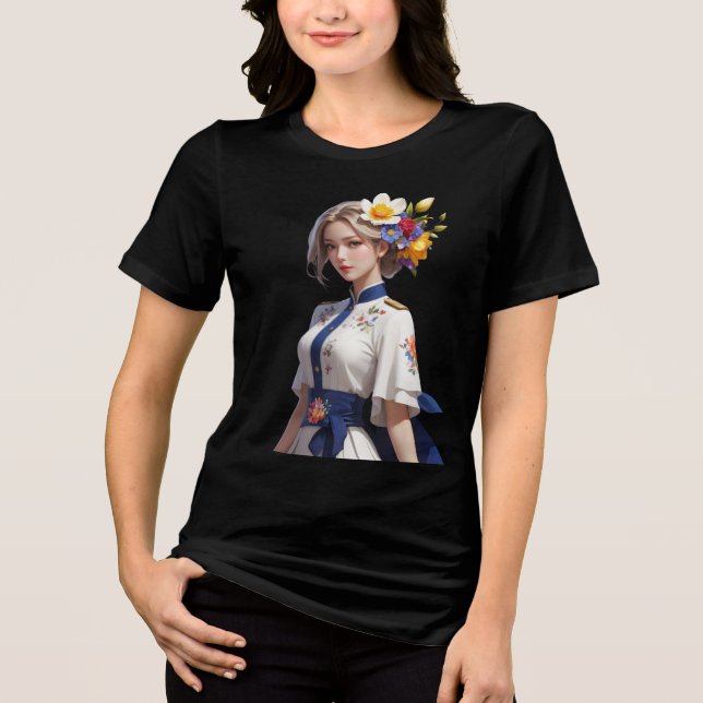 Romantisk Multifärgad Blommdesign T Shirt (Framsida)