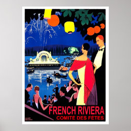 Romantisk natt vid fransk riviera, vintage resor poster