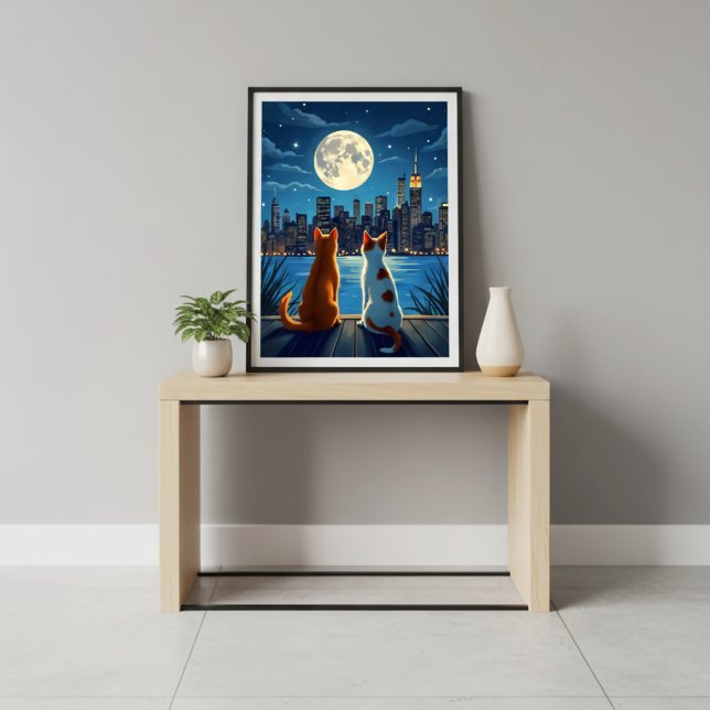 Romantisk nattcityscape-katter månljus poster (Skapare uppladdad)