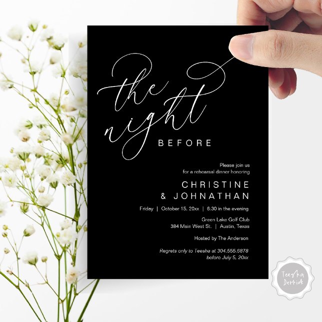 Romantisk natten före Bröllop-middagen Inbjudningar (Romantic The Night Before Wedding Rehearsal Dinner Party Invitation Card, in Classy Black)