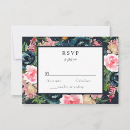 Romantisk Navyblå Rosafärgad Blommig RSVP-kort OSA Kort